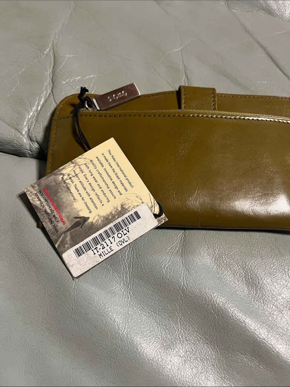 HOBO International Olive Green Patent Leather Zip Wallet